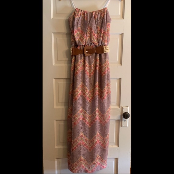 Lace Strapless Dress with Crochet Belt - Picture 1 of 3